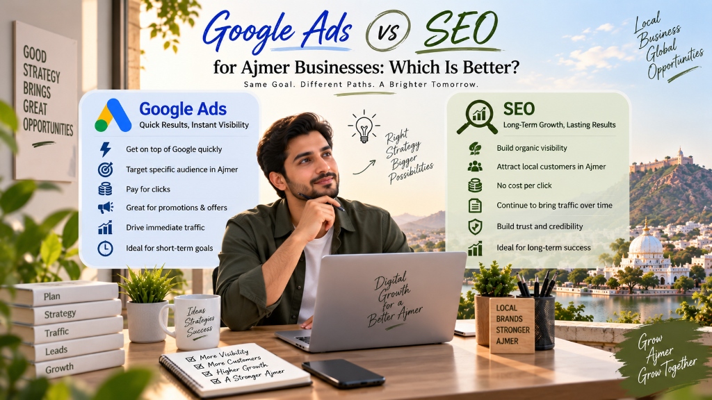 Google Ads vs SEO for Ajmer Businesses Comparison - Growell Marketing